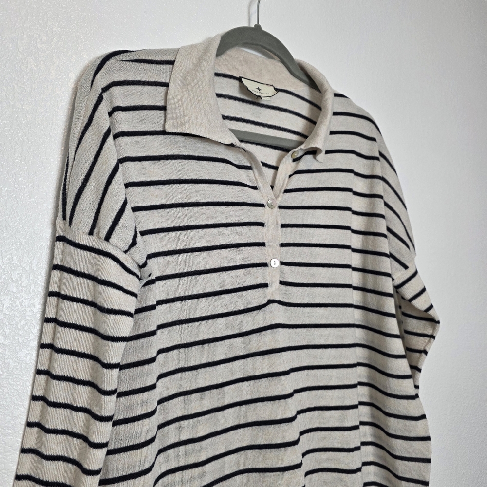 Tuckernuck Clayton Striped Knit Linen Polo Long Sleeve Sweater - Picture 3 of 9